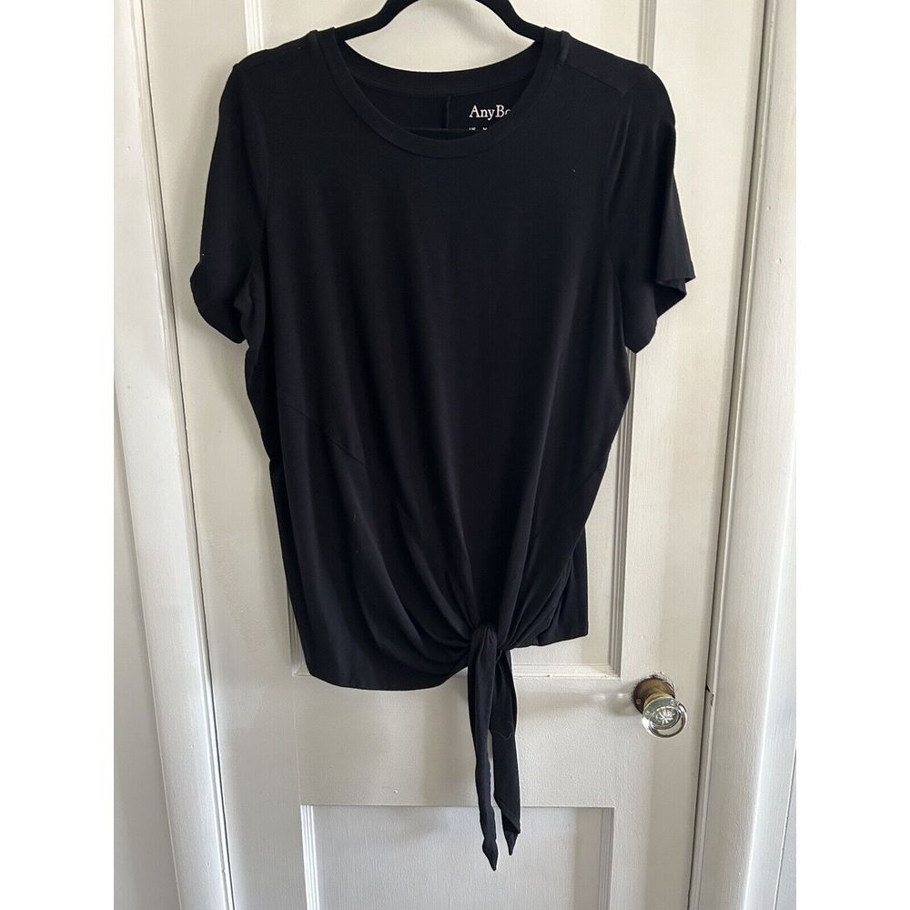 AnyBody Cozy Knit Side Tie T-Shirt Black Size M
